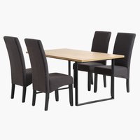 AABENRAA L160 tafel eiken + 4 BAKKELY stoelen grijs/zwart
