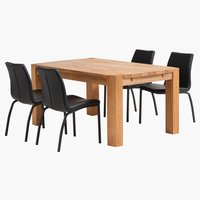 OLLERUP L160 Tisch + 4 ASAA Stühle schwarz