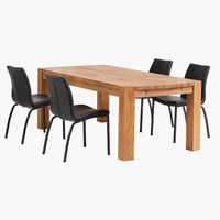 OLLERUP L200 table chêne + 4 ASAA chaises noir