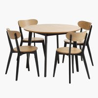 Table JEGIND Ø105 chêne + 4 chaises JEGIND chêne/noir