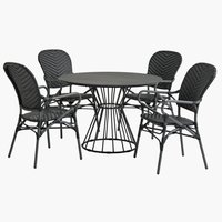 FAGERNES Ø110 bord grå + 4 SAKSBORG stol grå