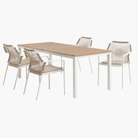 RAMTEN DL206 stůl tvrdé dřevo + 4 FASTRUP židle bílá