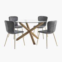 AGERBY Ø119 stejar + 4 EJERSLEV catifea gri/auriu