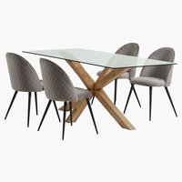 AGERBY H190 asztal tölgy + 4 KOKKEDAL szék szürke/fekete