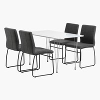 BANNERUP L120 table white + 4 HAMMEL chairs grey