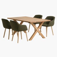 Table GRIBSKOV L180 chêne + 4 chaises ADSLEV olive