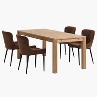 HAGE L190 table chêne + 4 PEBRINGE chaises brun/noir