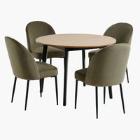 JEGIND D105 table oak/black + 4 VASBY chairs olive