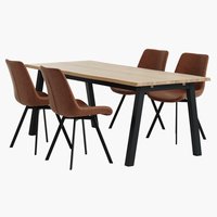 SKOVLUNDE L200 table natural oak + 4 HYGUM chairs cognac