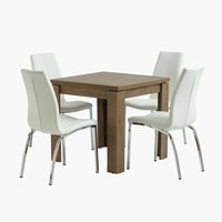 Table VEDDE L80/160 chêne sauvage + 4 chaises HAVNDAL blanc