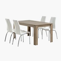 VEDDE L160 table chêne + 4 HAVNDAL chaises blanc