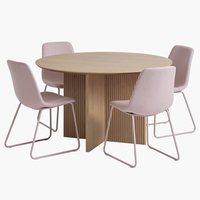 VESTERBORG ÁTM130 asztal tölgy + 4 SEJLSTRUP szék rózsaszín