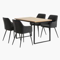 Table AABENRAA L120 chêne + 4 chaises PURHUS gris