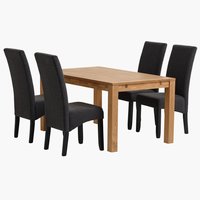 HAGE C150 mesa carvalho + 4 BAKKELY cadeira cinzento/preto