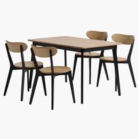 JEGIND H130 asztal tölgy/fekete + 4 JEGIND szék tölgy/fekete