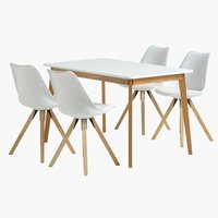 Table JEGIND L130 blanc + 4 chaises BLOKHUS blanc