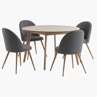 KALBY D120 table oak + 4 KOKKEDAL chairs grey/oak