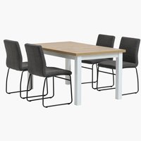 MARKSKEL L150/193 Tisch weiß/eiche + 4 HAMMEL Stühle grau