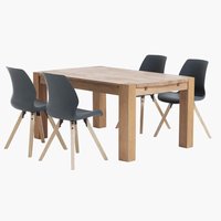 OLLERUP L160 Tisch Eiche + 4 BOGENSE Stühle grau