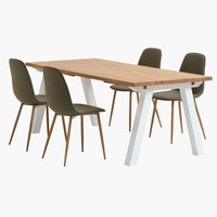 SKAGEN D200 stôl biela/dub + 4 BISTRUP stoličky olivová