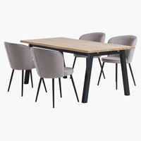 SKOVLUNDE L200 table natural oak + 4 RISSKOV light grey