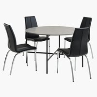 TERSLEV Ø120 tafel + 4 HAVNDAL stoelen zwart