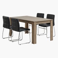 VEDDE L160 table chêne sauvage + 4 HAMMEL chaises noir