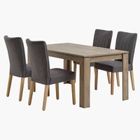 VEDDE L160 table wild oak + 4 NORDRUP chairs grey