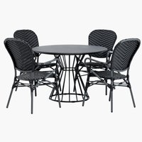 FAGERNES D110 table + 4 SAKSBORG chair grey