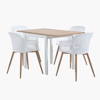 RAMTEN D72 stůl tvrdé dřevo + 4 VANTORE židle bílá