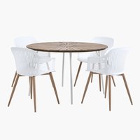 BASTRUP D120 table hardwood/white + 4 VANTORE chair