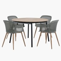 TAGEHOLM L118/168 table natural + 4 VANTORE chair olive