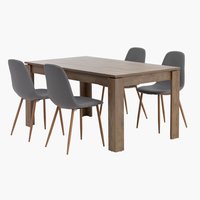 VEDDE H160 asztal sötét tölgy + 4 JONSTRUP szék szürke/tölgy