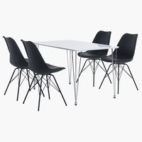 BANNERUP H120 asztal fehér + 4 KLARUP szék fekete