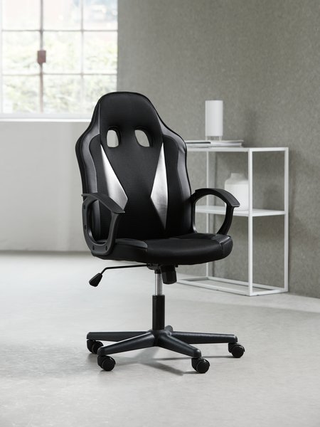 Gamer szék HARLEV fekete poliészter háló/szürke textilbőr