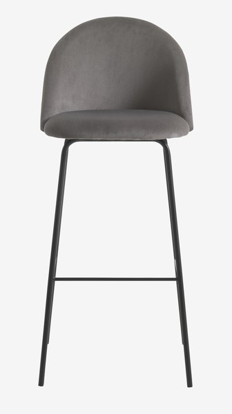 Chaise de bar GRINDSTED velours gris/noir