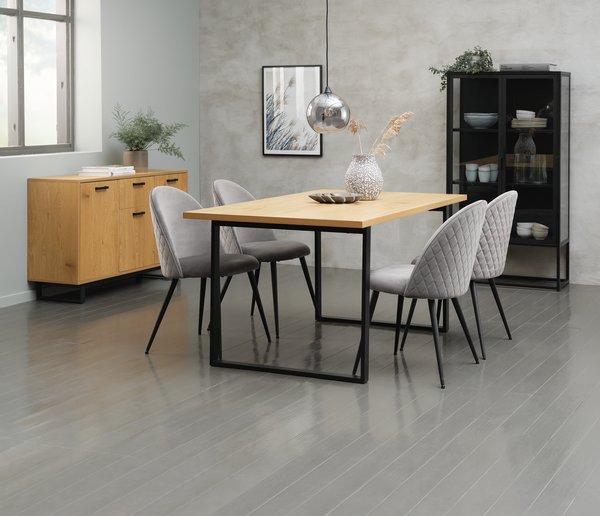 AABENRAA L160 table oak + 4 KOKKEDAL chairs grey velvet JYSK