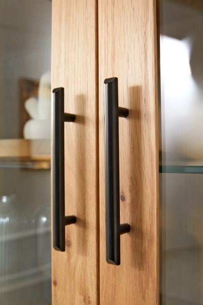 Vitrine SANDBY 3 Türen 3 Schubladen eiche natur/schwarz