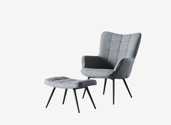 Fußhocker ULDUM grau Stoff /schwarz