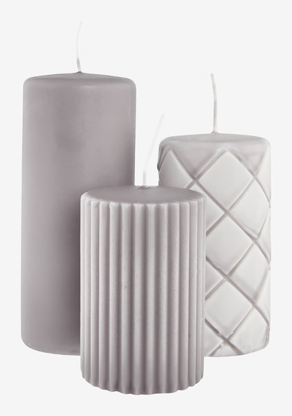 Pillar candle ALFRED grey set of 3