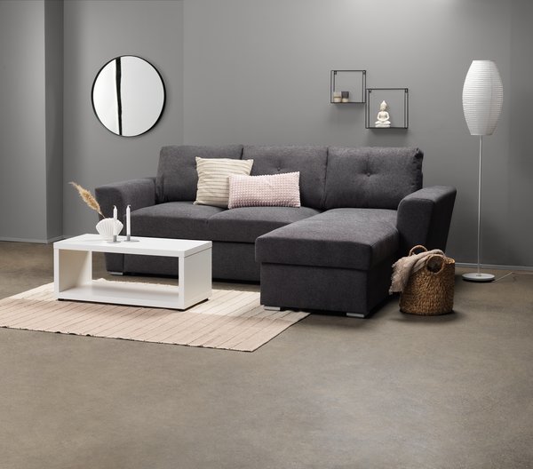 Sofa bed chaise longue VEJLBY dark grey fabric JYSK