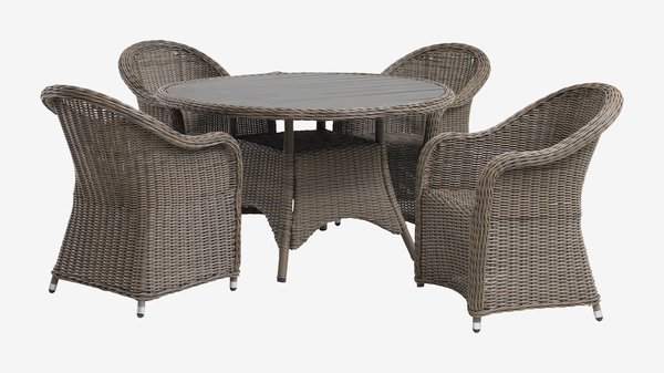 Table GAMMELBY Ø130 gris + 4 chaises GAMMELBY gris