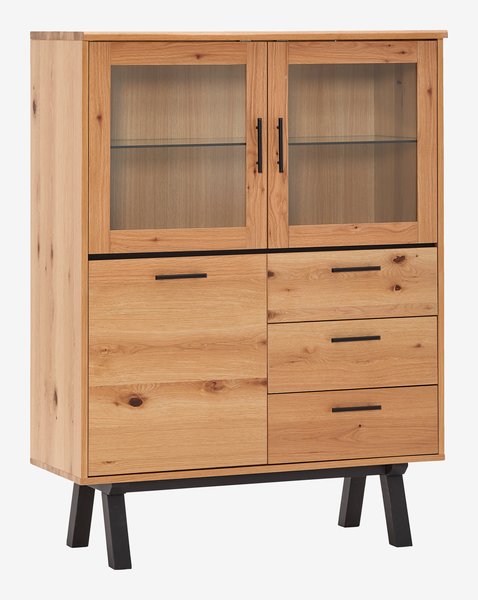 Vitrina SANDBY 3 puertas 3 cajones roble natural/negro