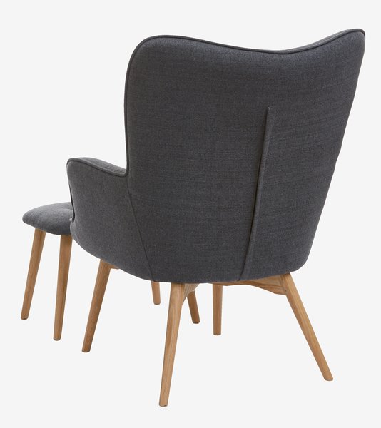 Fauteuil/repose-pieds SKALBORG tissu gris foncé/chêne