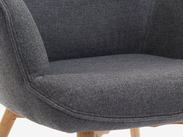 Fauteuil/repose-pieds SKALBORG tissu gris foncé/chêne