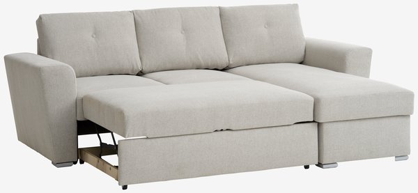 Sofa bed chaise longue VEJLBY light sand fabric