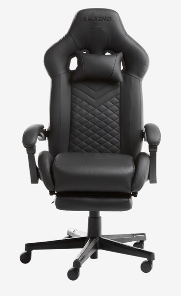 Gamer szék HALLUM lábtartóval fekete textilbőr
