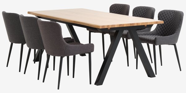 SANDBY L210 Tisch nat. eiche + 4 PEBRINGE Stühle grau/schw