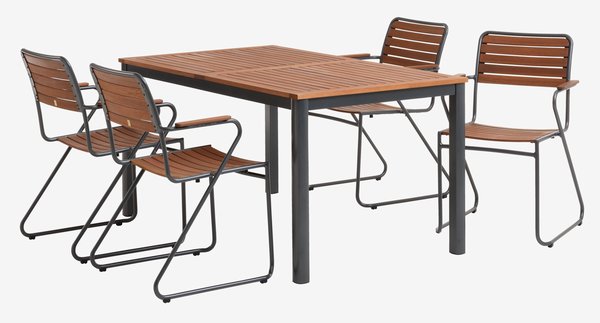 Table YTTRUP L150 + 4 chaises VAXHOLM empilable bois dur