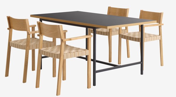 EGUM L160 Tisch schwarz/eiche + 4 VADEHAVET Stühle eiche
